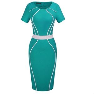 Homeyee Turquoise Short Sleeve Sheath Dress